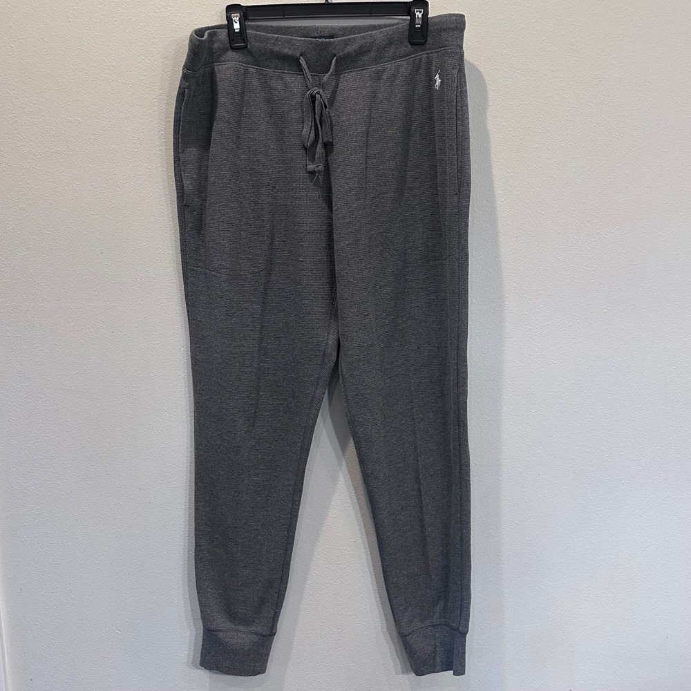 Polo Ralph Lauren Women's Sleepwear Pony Pants Gray Waffle Knit Joggers Sz XL